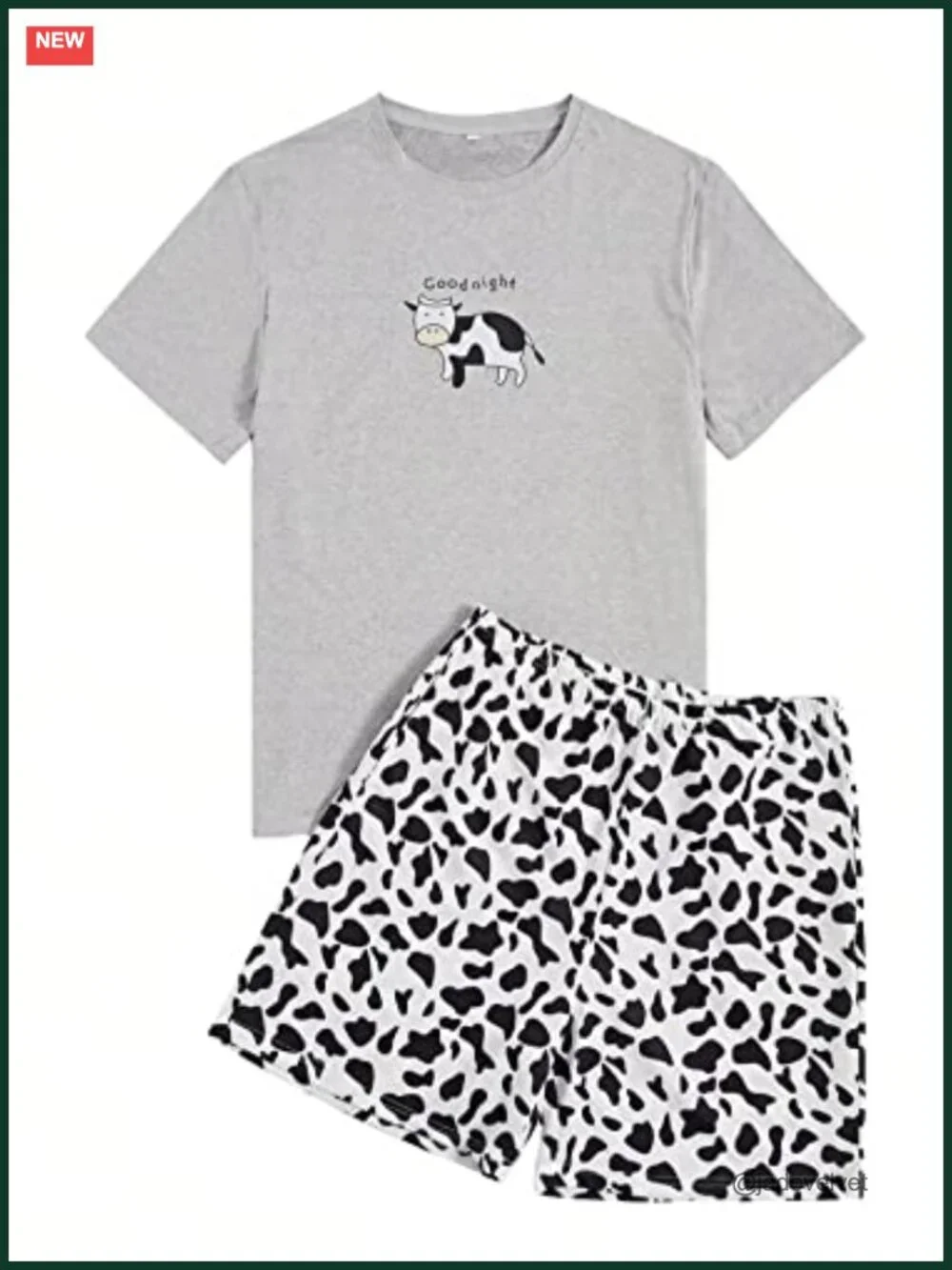 Men's 2-Piece Cow Print Short Sleeve Pajama Set Loungewear